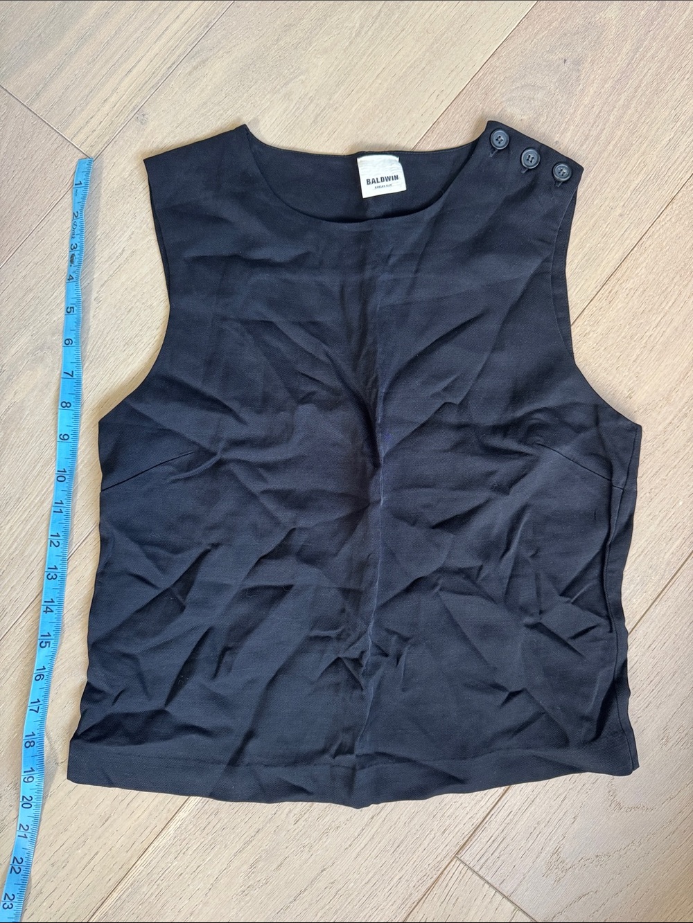 baldwin black sleeveless top with shoulder buttons